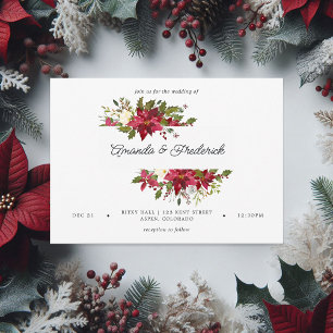 Invitation Aquarelle Bourgogne Floral Mariage de Noël