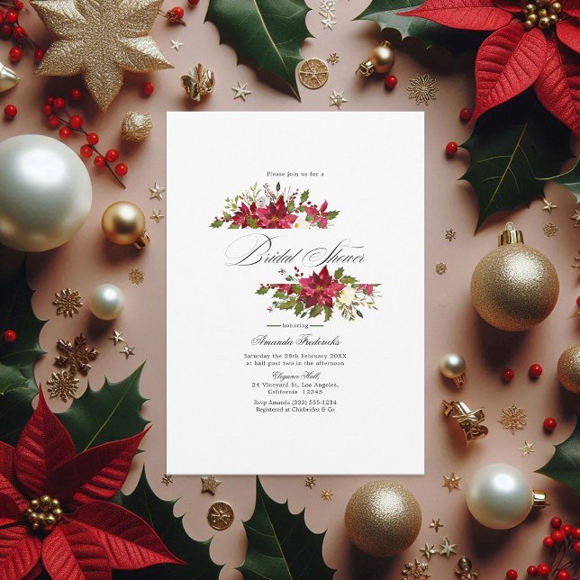 Invitation Aquarelle Bourgogne Florale Fête des mariées de No (Burgundy Watercolor Floral Christmas Bridal Shower Invitation)