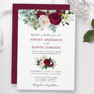Invitation Aquarelle Bourgogne Flore Mariage B