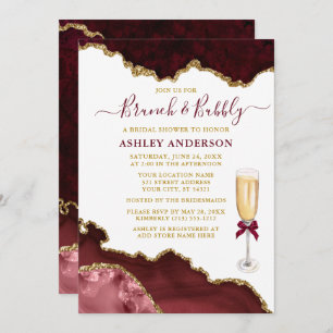 Invitation Aquarelle Bourgogne Gold Marble Bridal Brunch