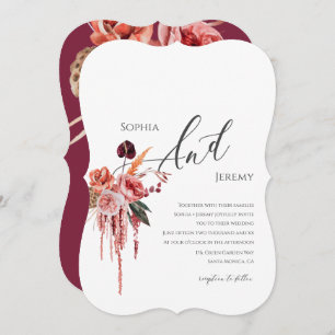 Invitation Aquarelle Bourgogne Mariage Fleurs séchées
