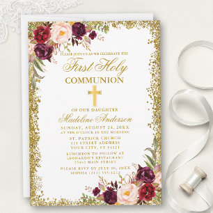 Invitation Aquarelle Bourgogne Parties scintillant florale Pr