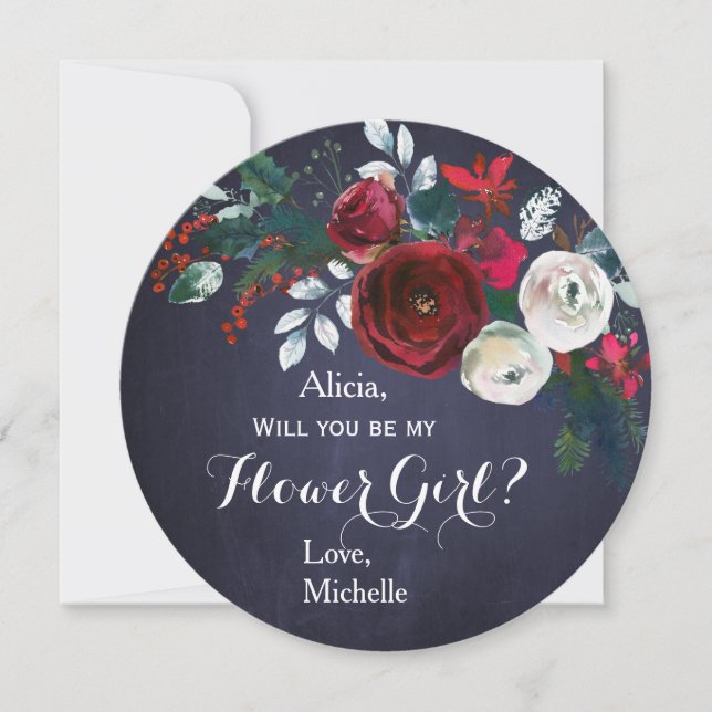 Invitation Aquarelle Bourgogne Peony Bouquet Flower Girl (Devant)