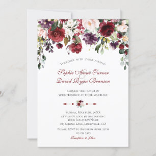 Invitation Aquarelle Bourgogne Plum Blush Flowers Mariage