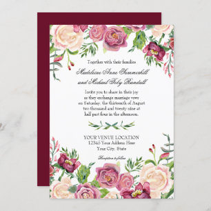 Invitation Aquarelle Bourgogne Rose Floral Feuille automne hi