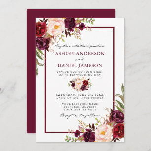 Invitation Aquarelle Bourgogne rose Mariage