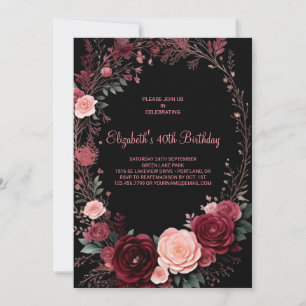 Invitation Aquarelle Bourgogne Roses 40e anniversaire
