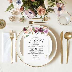 Invitation Aquarelle Bourgogne Rustique Fleurs et gouttes d'o