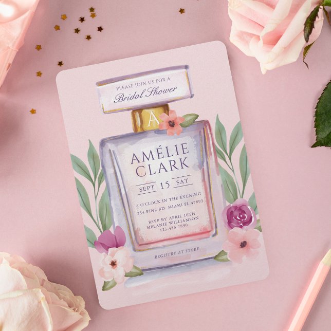 Invitation Aquarelle Bouteille de parfum Fête des mariées flo (Watercolor Perfume Bottle Floral Bridal Shower Invitation)