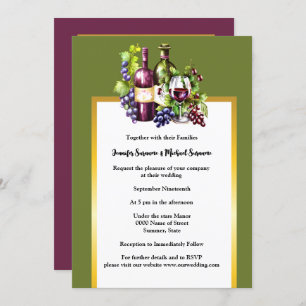 Invitation Aquarelle bouteilles en verre de vin rouge vert ra