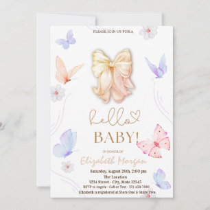 Invitation Aquarelle Boutterflies Polk Dots Baby shower