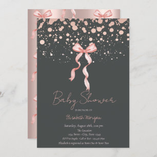 Invitation Aquarelle Bow Dots Rose Baby shower or