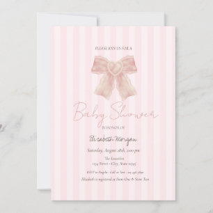 Invitation Aquarelle Bow rose Baby shower rayé