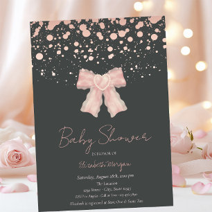 Invitation Aquarelle Bow Rose Confetti Baby shower or
