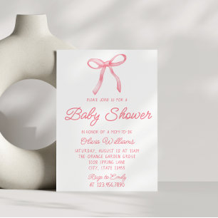 Invitation Aquarelle Bow rose main écrite bébé fille douche