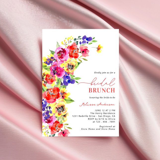 Invitation Aquarelle Bright Coloré Floral Bridal Brunch (Créateur téléchargé)