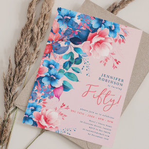 Invitation Aquarelle brillante Floral 50e Anniversaire Blush