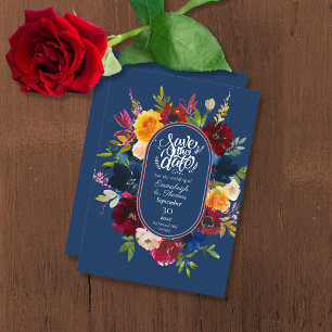 Invitation Aquarelle brillante Floral Blue Enregistrer la dat