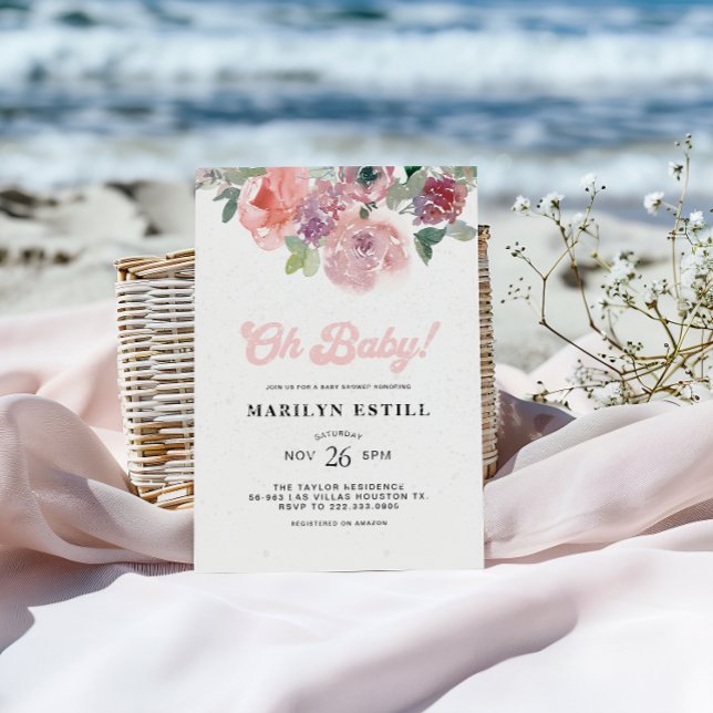 Invitation Aquarelle Brousse Bourgogne Baby shower Floral (Créateur téléchargé)