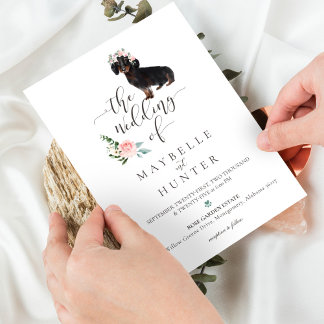 Invitation Aquarelle Brown Dachshund Animal Rose rose