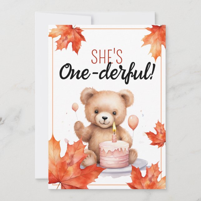 Invitation Aquarelle Brown et blanche Teddy Bear 1er annivers (Devant)