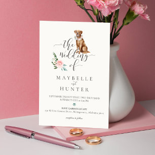 Invitation Aquarelle Brown Labrador Chien et rose florale Ros