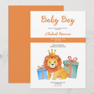 Invitation Aquarelle Brown Lion Boy Baby shower à thème