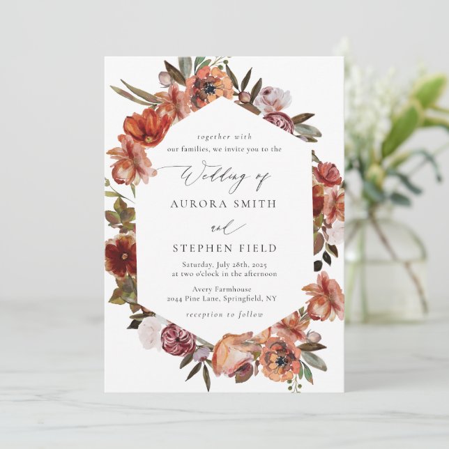 Invitation Aquarelle brûlé Mariage de fleurs d'orange (Debout devant)