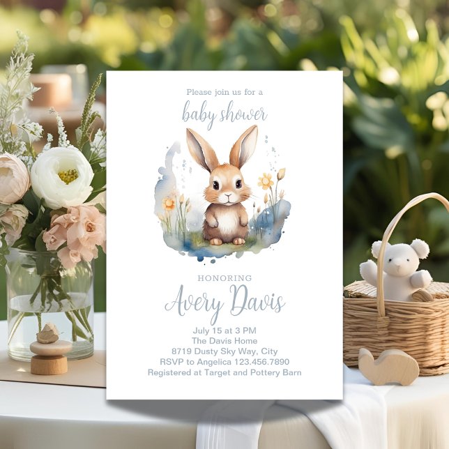 Invitation Aquarelle Bunny Baby shower thème de printemps (Créateur téléchargé)