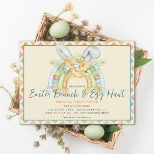 Invitation Aquarelle Bunny Ears Boho Arc-en-ciel Pâques Brunc