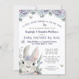 Invitation Aquarelle Bunny Floral Purple Baby shower Par Cour