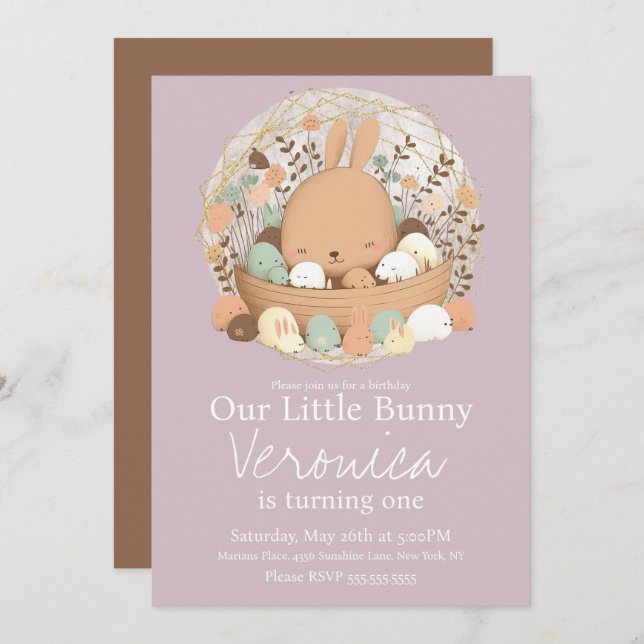 Invitation Aquarelle Bunny Pâques Bohème fête d'anniversaire  (Devant / Derrière)