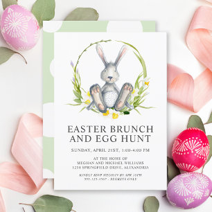 Invitation Aquarelle Bunny Pâques Brunch Chasse aux oeufs