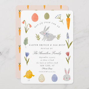 Invitation Aquarelle Bunny Pâques Brunch et chasse aux oeufs