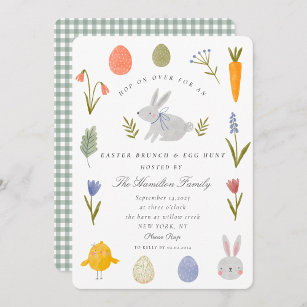 Invitation Aquarelle Bunny Pâques Brunch et chasse aux oeufs