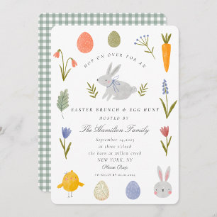 Invitation Aquarelle Bunny Pâques Brunch et chasse aux oeufs