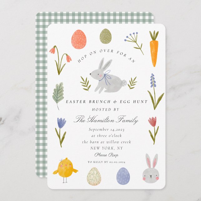 Invitation Aquarelle Bunny Pâques Brunch et chasse aux oeufs (Créateur téléchargé)