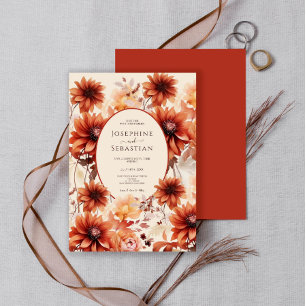 Invitation Aquarelle Burange Chute Orange Floral Boho Mariage