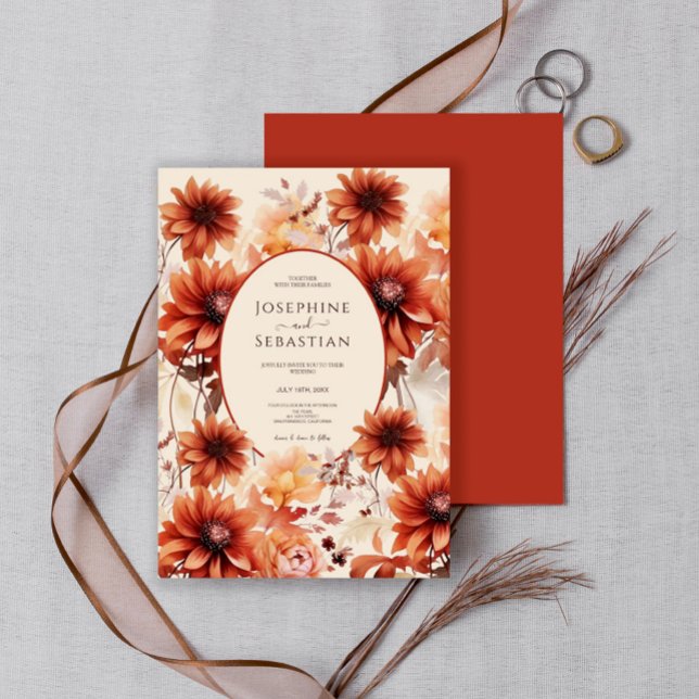 Invitation Aquarelle Burange Chute Orange Floral Boho Mariage (Créateur téléchargé)