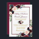 Invitation Aquarelle Burgundy Blue Floral Mariage B<br><div class="desc">Elégante aquarelle Bourgogne et bleu Faire-part de mariage or floral - Script or et bordeaux,  cadre bordeaux,  retour bordeaux</div>