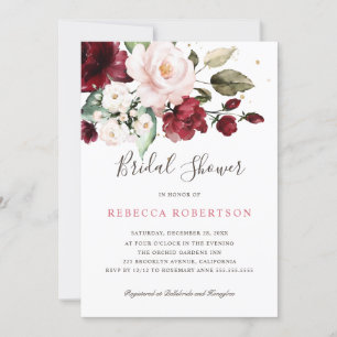 Invitation Aquarelle Burgundy Blush Fête des mariées Florale