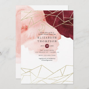 Invitation Aquarelle Burgundy Blush Fête des mariées géométri