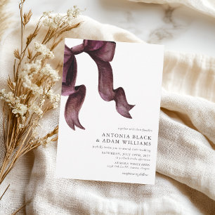 Invitation Aquarelle Burgundy Bow Mariage Floral