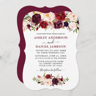 Invitation Aquarelle Burgundy Mariage Floral