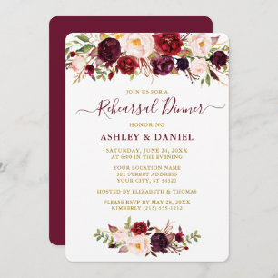 Invitation Aquarelle Burgundy Rose Floral Or Répétition