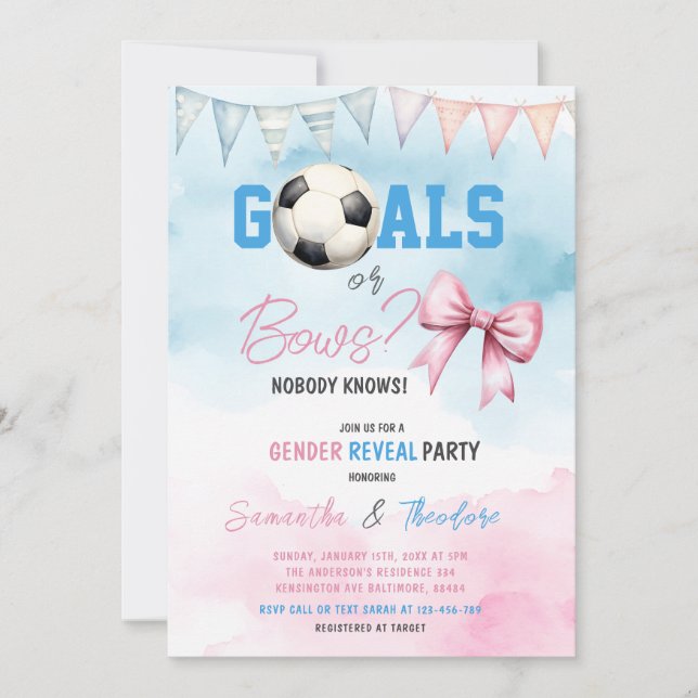 Invitation Aquarelle Buts ou vaches Garçon ou fille Révélatio (Devant)