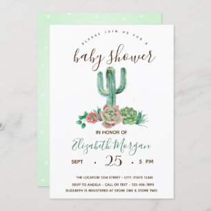 Invitation Aquarelle Cactus Baby shower de points succulents