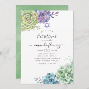 Invitation Aquarelle Cactus Bat mitzvah de succulents
