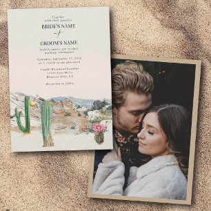 Invitation Aquarelle Cactus Désert Boho Mariage Photo personn