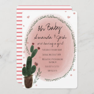 Invitation Aquarelle Cactus et Coeurs Baby shower verdoyant